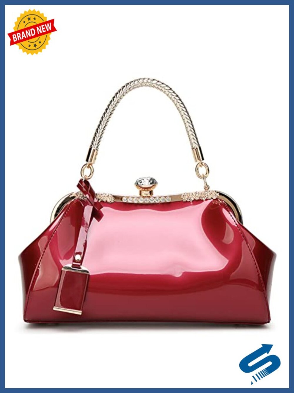 Glossy Patent Leather Handbag for Women Top Handle Tote Evening Shoulder Bag